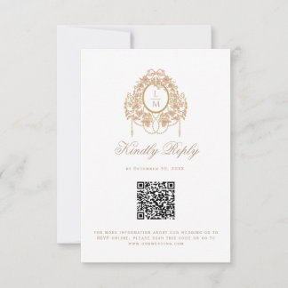 Cartons Réponse French Rococo Rose Monogram Wedding QR Code