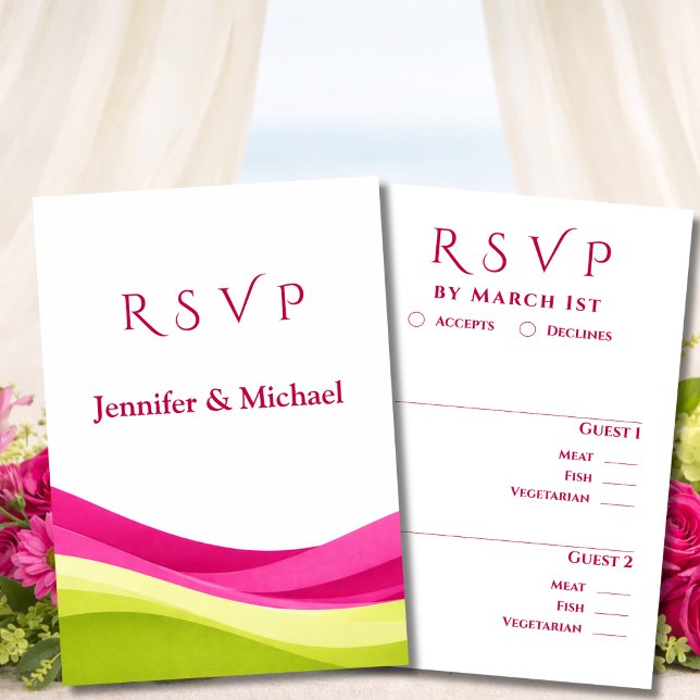 Cartons Réponse Fuchsia and Lime Green Modern Wedding  (Fuchsia and Lime Green Modern Wedding  RSVP Card)