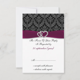 Cartons Réponse Fuchsia damask FAUX ruban diamante Mariage