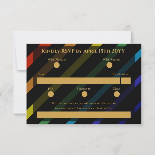 Cartons Réponse Gay Men Wedding Elegant Rainbow (Devant)