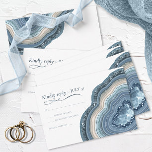 Cartons Réponse Géode d'agate Paillettes Mariage Bleu Poussiéreux 