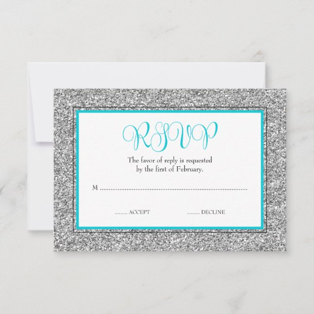 Cartons Réponse Glam Faux Parties scintillant Argent Turquoise Ble (Devant)