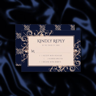 Cartons Réponse Glamour Art déco Marine Blue Rose Gold Ornamenta