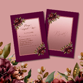 Cartons Réponse glitter Rose Gold Script - Burgundy floral wedding