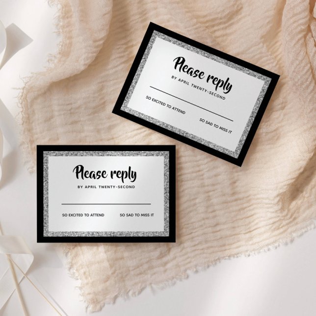 Cartons Réponse Glittery Bat mitzvah Élégant noir et argent (Créateur téléchargé)