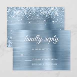 Cartons Réponse Glittery Light Blue Foil Répondre Kindly Mariage