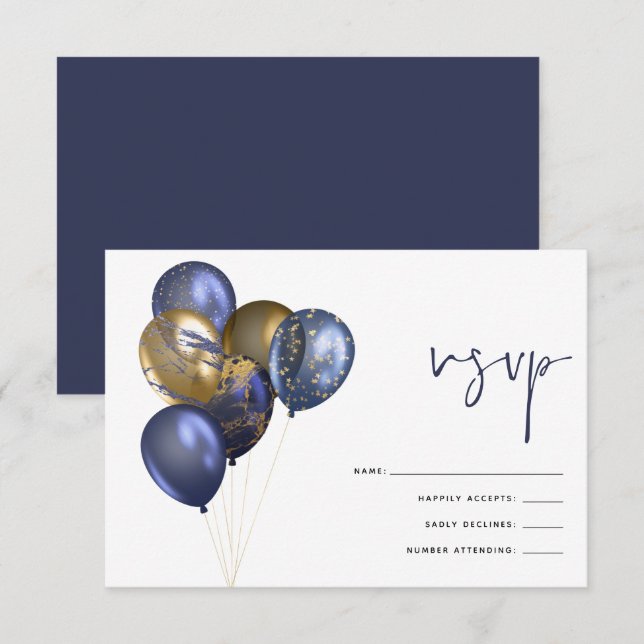 Cartons Réponse Glittery Navy Gold Balloon 60e fête d'anniversaire (Devant / Derrière)