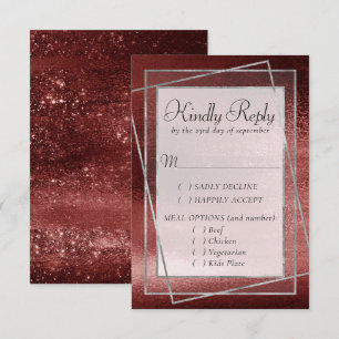 Cartons Réponse Glitzy Foil Henna Crimson Red Faux Sparkle Repas