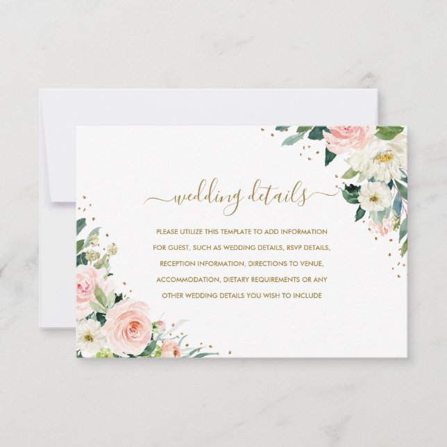 Cartons Réponse Gold Botanical Blush Floral Détails du Mariage (Devant)