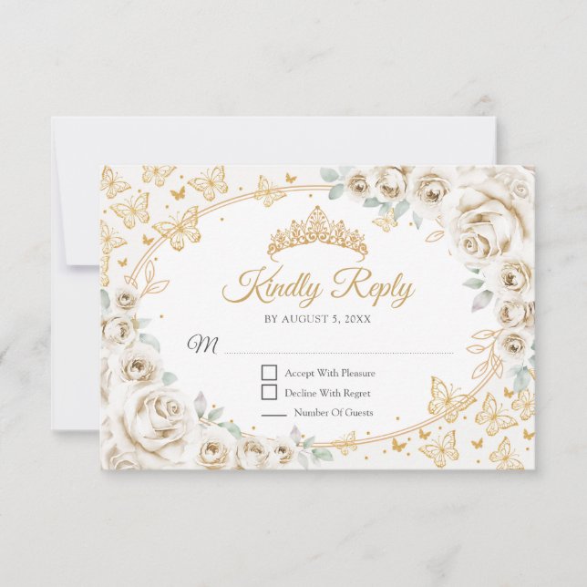 Cartons Réponse Gold Cream Quinceanera Reply (Devant)