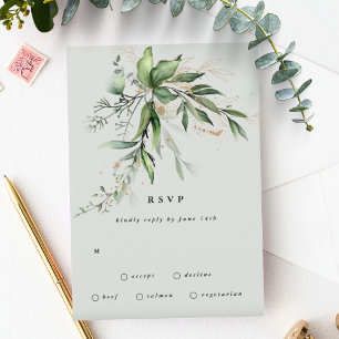 Cartons Réponse Gold Eucalyptus Wreath Green Sea Glass Mariage