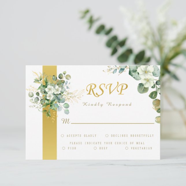 Cartons Réponse Gold Eucalyptus Wreath Sage Vert Mariage Russe (Debout devant)