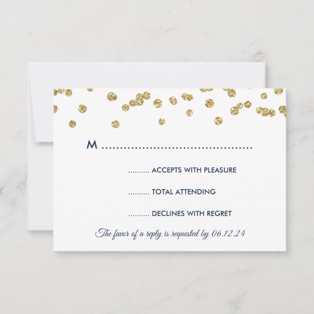 Cartons Réponse Gold Faux Parties scintillant Confetti Mariage Mar (Devant)