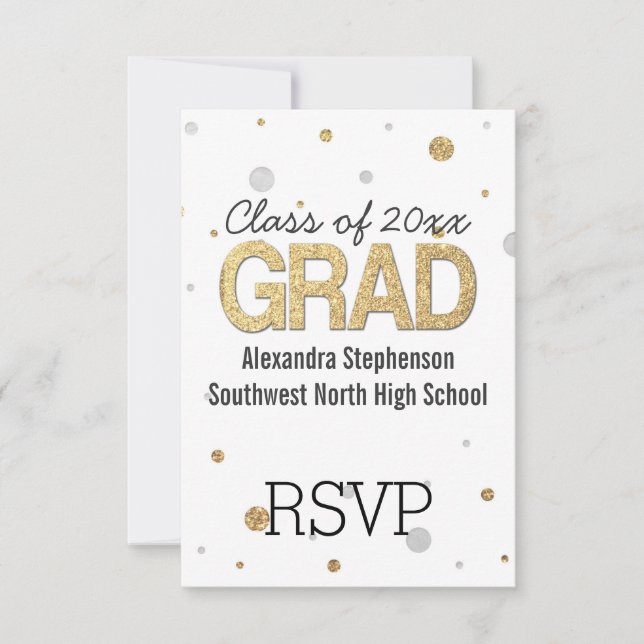 Cartons Réponse Gold Foil Parties scintillant Confetti Graduation  (Devant)