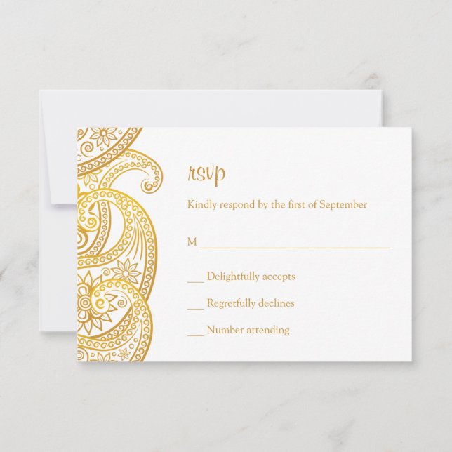 Cartons Réponse Gold Indian Paisley Mariage hindou (Devant)