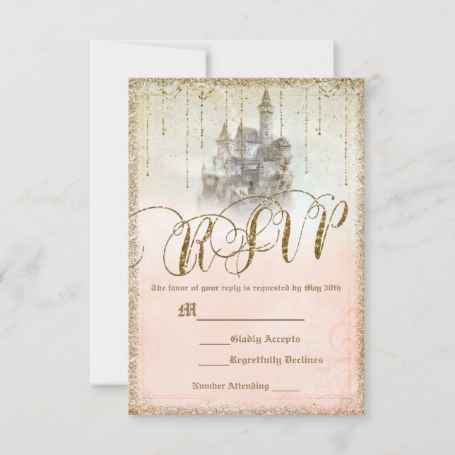 Cartons Réponse Gold Parties scintillant Storybook Castle Wedding  (Devant)