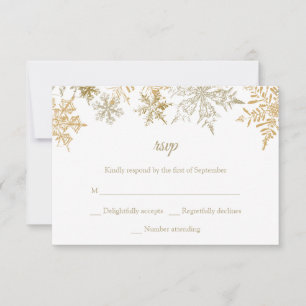 Cartons Réponse Gold Snowflakes Élégant Mariage d'hiver Noël