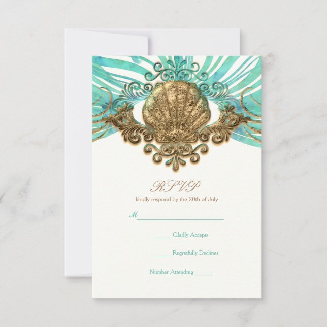 Cartons Réponse Gold & Turquoise Sea Shell Glam Beach Elégante car (Devant)