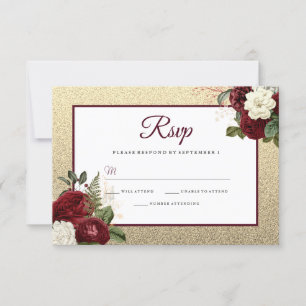 Cartons Réponse Golden Romantic Bourgogne Mariage floral