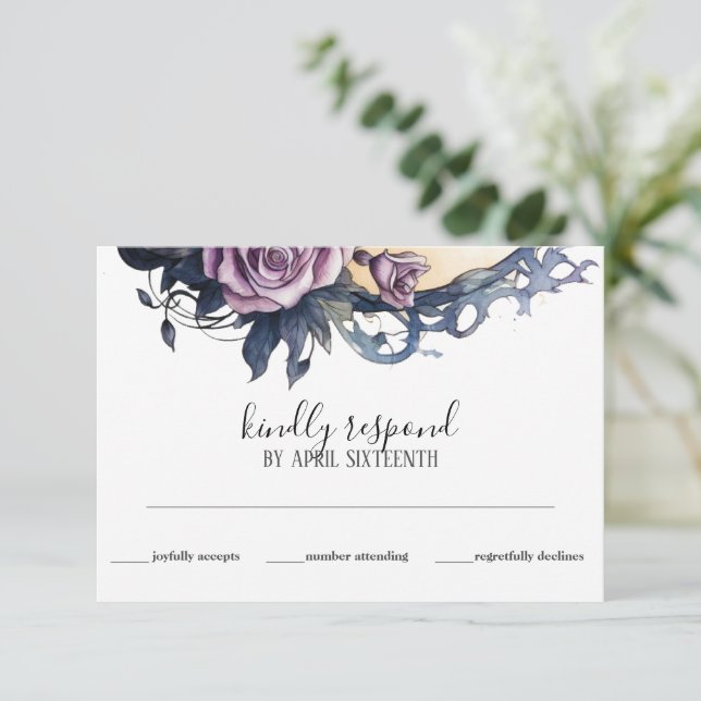 Cartons Réponse Gothique Boho Floral Raven & Mariage Rose (Debout devant)