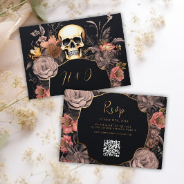 Cartons Réponse Gothique Crâne Floral QR Code Mariage