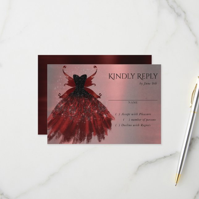 Cartons Réponse Gothique Fairy Crimson Gown | Fer rouge profond ra (Devant/Arrière en situation)