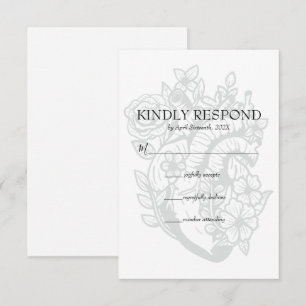 Cartons Réponse Gothique Floral Coeur Éffrayant Blanc Mariage Cart