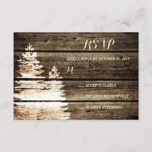 Cartons Réponse Grange rustique Pins de Bois Arbres Mariage d'hive