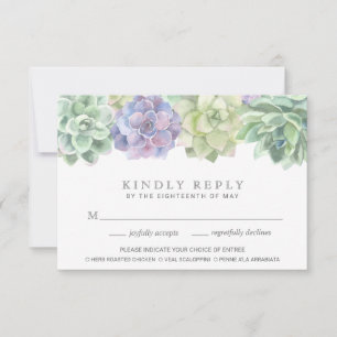 Cartons Réponse Green and Purple Meal Choice Succulent Wedding