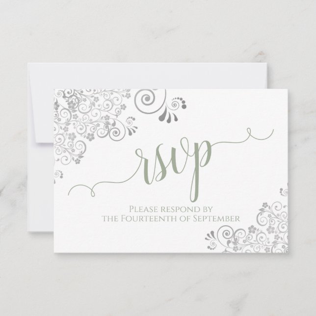 Cartons Réponse Green on White Elegant Calligraphy Wedding (Devant)