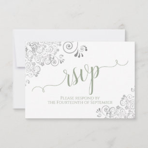 Cartons Réponse Green on White Elegant Calligraphy Wedding