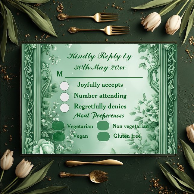 Cartons Réponse Green Rococo Garden Grand Baroque Opulence Wedding (Green Rococo Garden Grand Baroque Opulence Wedding RSVP Card)