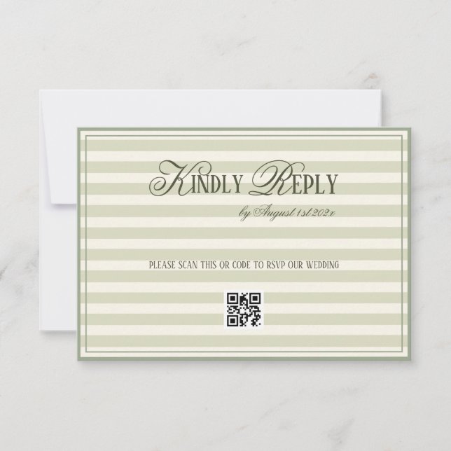 Cartons Réponse Green Striped Old Money Wedding QR code (Devant)