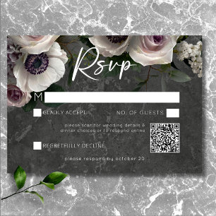 Cartons Réponse Gris Charbon Élégant Floral Mariage Moderne QR