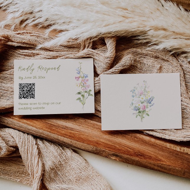 Cartons Réponse Hand Drawn Written Floral Summer Wedding QR Code (Créateur téléchargé)