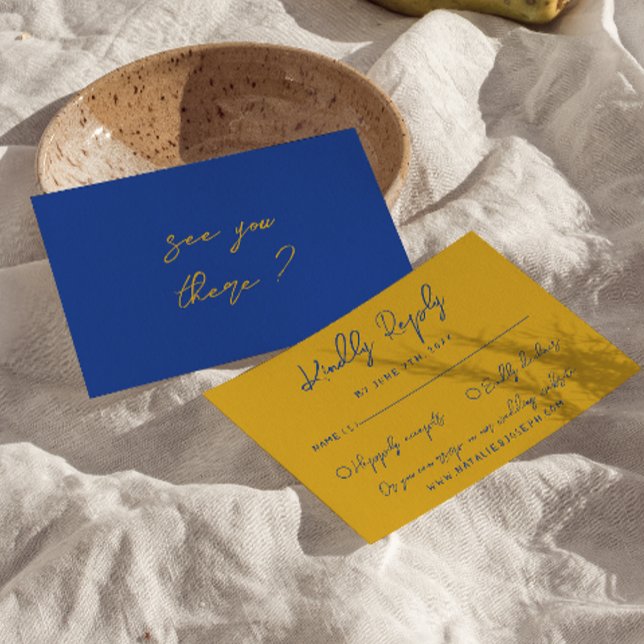 Cartons Réponse Hand Written Yellow Blue Italian Retro Wedding  (Créateur téléchargé)