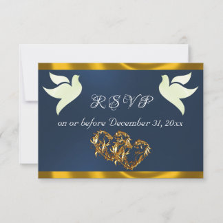Cartons Réponse Heart, Doves & Ribbon - Blue/Gold