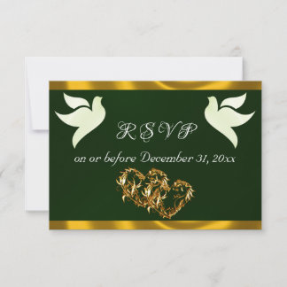 Cartons Réponse Heart, Doves & Ribbon - Emerald/Gold