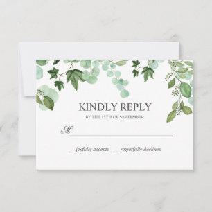 Cartons Réponse Hedera Ivy feuille Sage MARIAGE Répondre Kindly