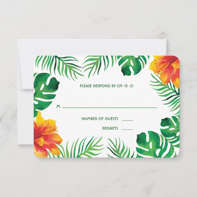 Cartons Réponse Hibiscus orange et Mariage Feuille tropical (Devant)