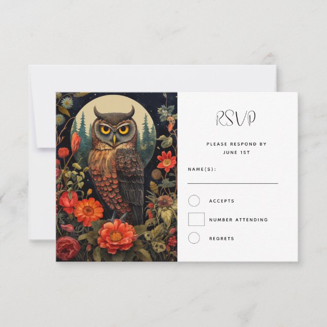 Cartons Réponse Hibou à la nuit avec un Mariage de Pleine lune (Devant)