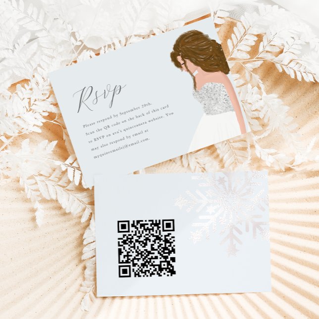 Cartons Réponse Hivernal Blue Snowy Quinceanera Anniversaire QR Co (Créateur téléchargé)