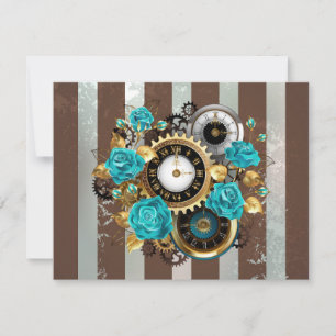 Cartons Réponse Horloge à vapeur et Roses turquoise sur rayures