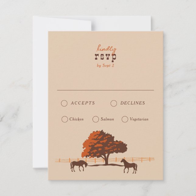 Cartons Réponse Horse Rail clôture Chêne Chevaux Mariage (Devant)