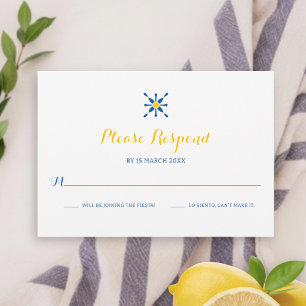 Cartons Réponse Icône de carreau méditerranéen bleu jaune Mariage