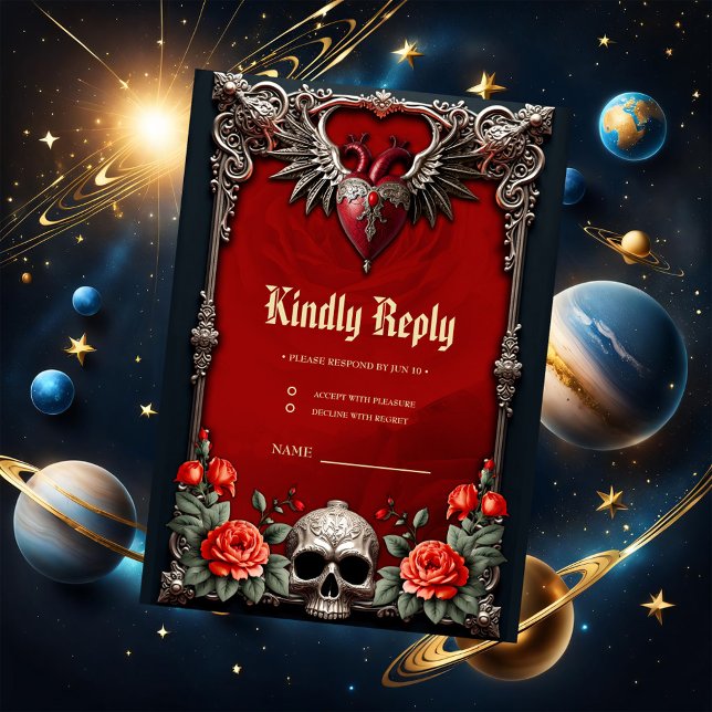 Cartons Réponse Icône gothique romantique : coeur, rose, crâne. (Créateur téléchargé)