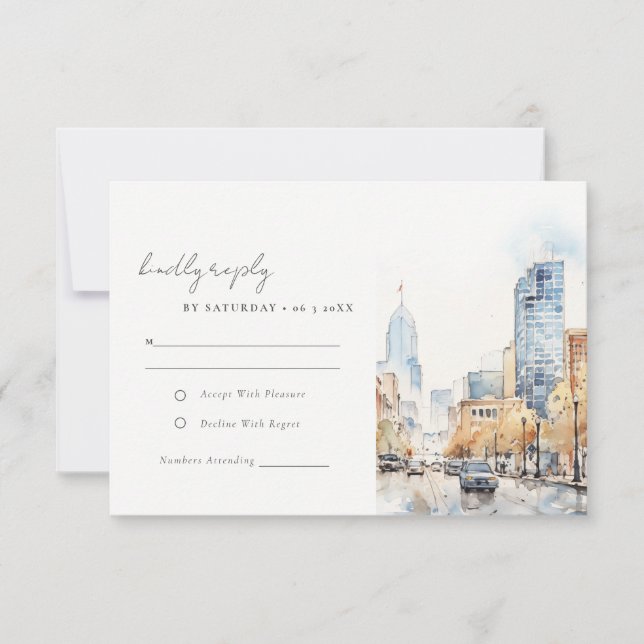 Cartons Réponse Indianapolis Indiana Landscape Watercolor Wedding (Devant)