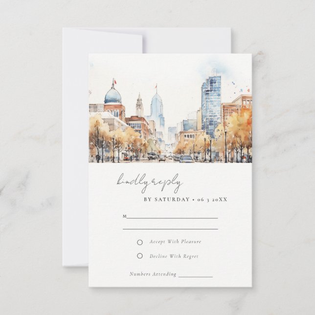 Cartons Réponse Indianapolis Indiana Landscape Watercolor Wedding (Devant)