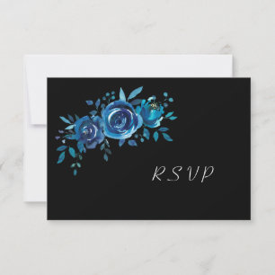 Cartons Réponse Indigo Blue + Black Floral Buffet Mariage