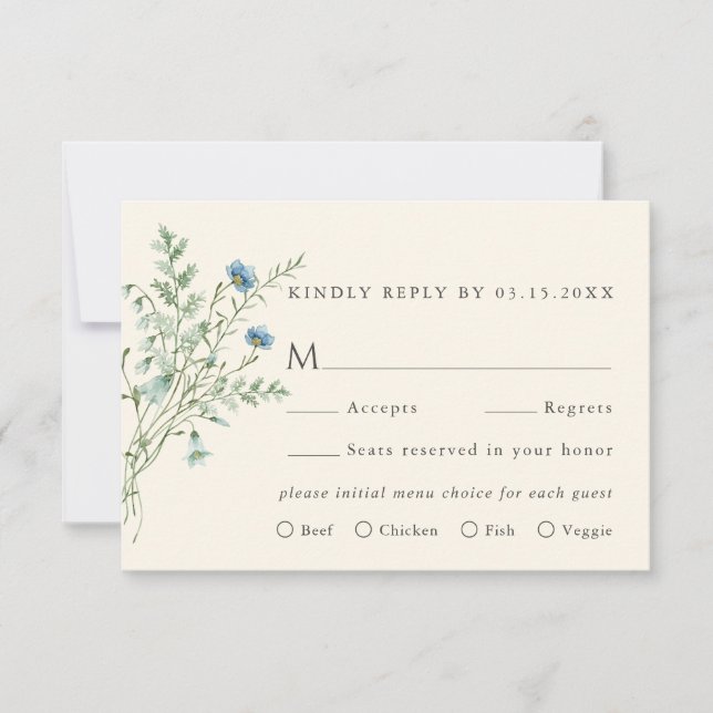 Cartons Réponse Ivory Elegant Fleur sauvage Mariage choix de repas (Devant)